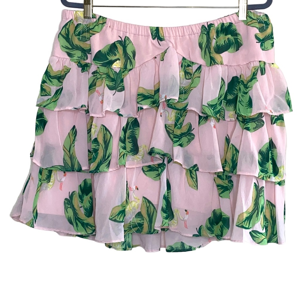 Floral & Pink Flamingo Tiered Ruffle Skirt